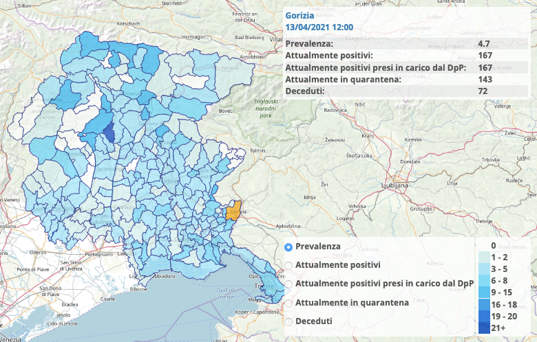 Immagine per Come si muove la pandemia nel Goriziano, a Dolegna del Collio ancora il tasso più alto